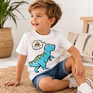 Carter's Boys Dinosaur Graphic Tee White 2T T-Rex Cotton NWT Preschool Vacay